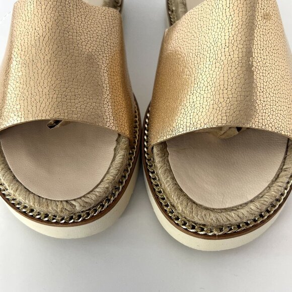 NWT Sz 8 Kanna Leather Metallic Champagne Gold Mule Slide Espadrille Sandals - Picture 3 of 10